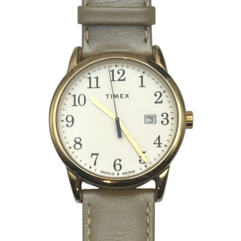 Timex Gold Case White Dial Beige Leather Strap Watch
